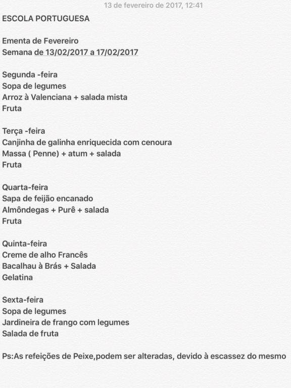 EMENTA DE 13 DE FEVEREIRO A 17 DE FEVEREIRO